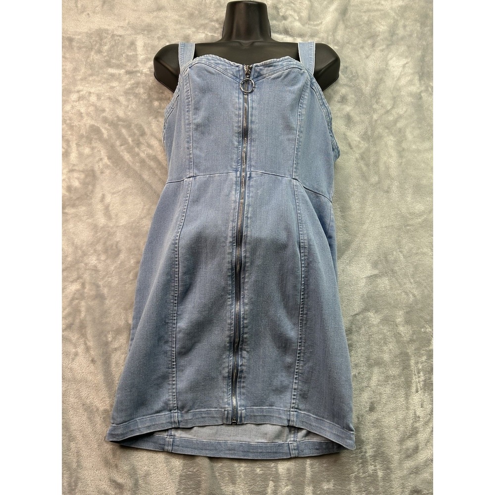 Denim Mini Halter Dress Women Sz L Zip Short Skirt‎ Iris Summer Super Cute Beach